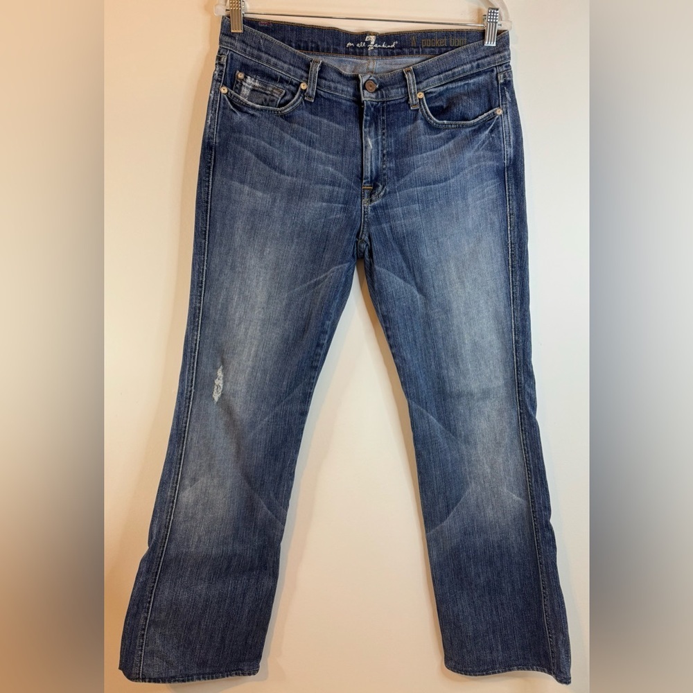 7 For All Mankind Women’s Slightly Distressed Blue 'A' Pocket Bootcut Jeans